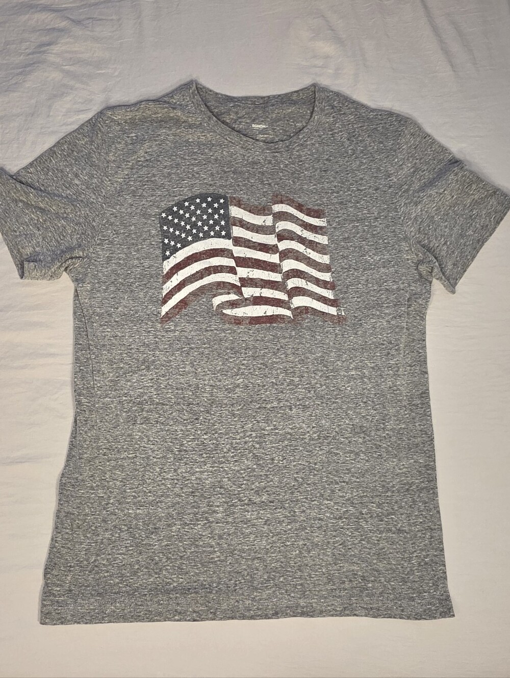 Gray T-Shirt with Waving American Flag Graphic